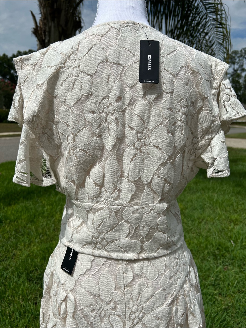 NWT🌷EXPRESS Lace Floral V-Neck Flutter Sleeve Top & Mini Skirt - Picture 11 of 15